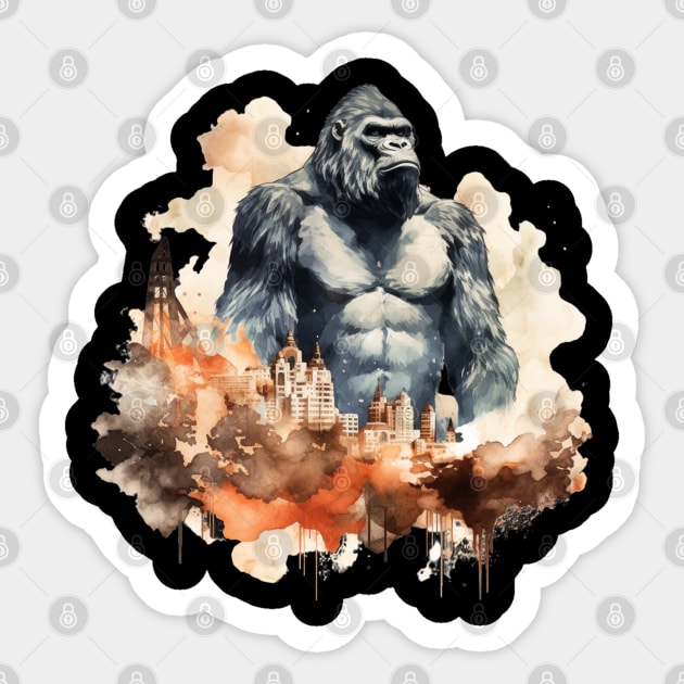 Black gorilla in the city- watercolor Sticker by Khooban Arts